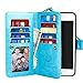 idudu iPhone 6 Plus/iPhone 6S Plus Case, Luxury PU Leather Wallet Flip Cover Case with Credit Card Holder Built-in 9 Card Slots & Wrist Strap for iPhone 6 Plus/iPhone 6S Plus (light blue)