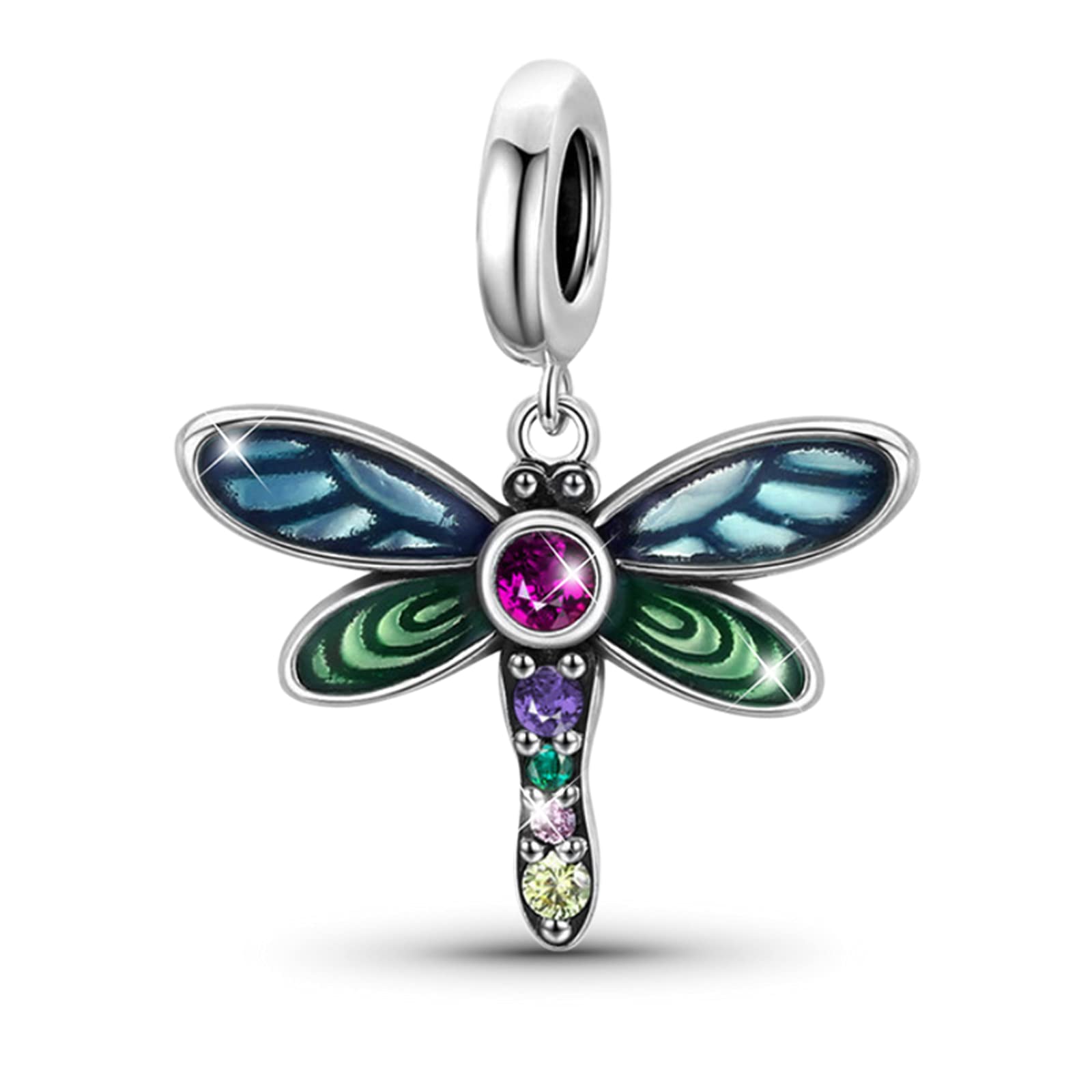 GNOCE Shiny Dragonfly Pendant Charm Sterling Silver Dangle Charm Fit Bracelet/Necklace for Women Girls Wife Daughter