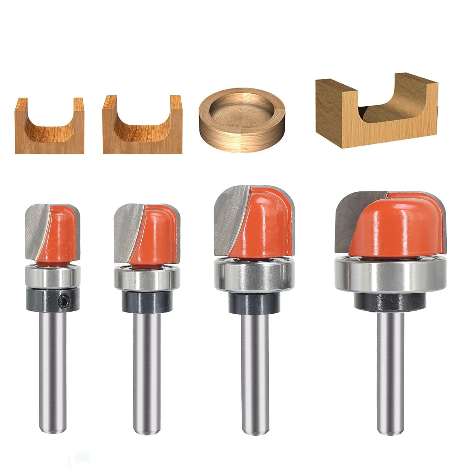 Sinoprotools 4PCS Bowl & Tray Template Router Bit Set 1/4 Inch Shank, Carbide Tipped Circle Round Nose Cutting Cove Juice Groove Router Bit, Ideal for Making Wood Bowls, Trays, Boxes, Board Troughs