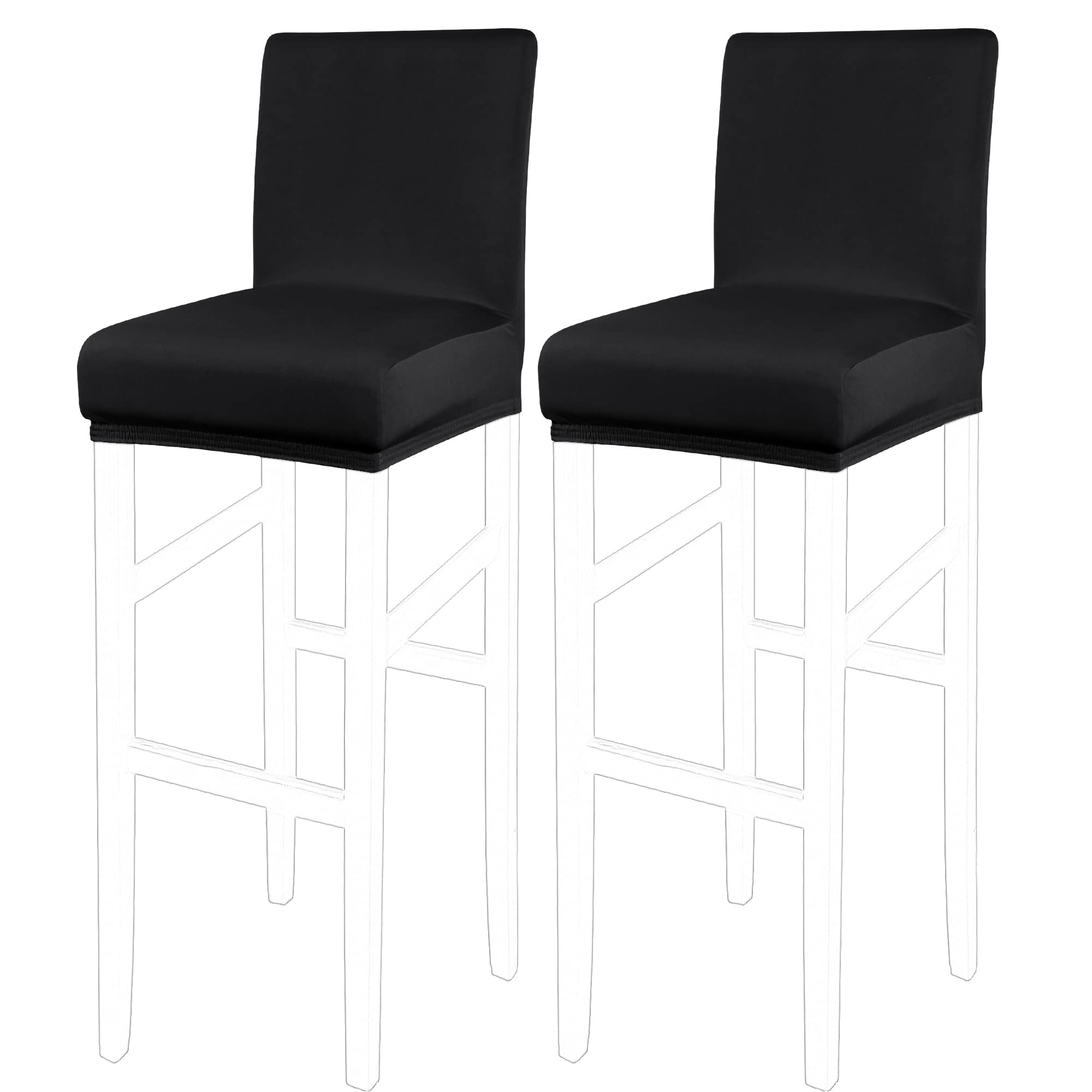 PiccoCasa Set of 2 Bar Stool Covers with Elastic Bottom, Stretch & Removable Dining Chair Covers for Pub Counter - Spandex Height Side Chair Covers Protector Slipcovers Black