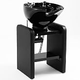 Salon Shampoo Bowl Station, Ceramic Sink, Metal Frame, Faucet Sprayer,Black | Pairs with Salon or Barber Chairs, Space-Saving Design, Sturdy Metal Frame, Metal Faucet Control &amp; Handhold Sprayer