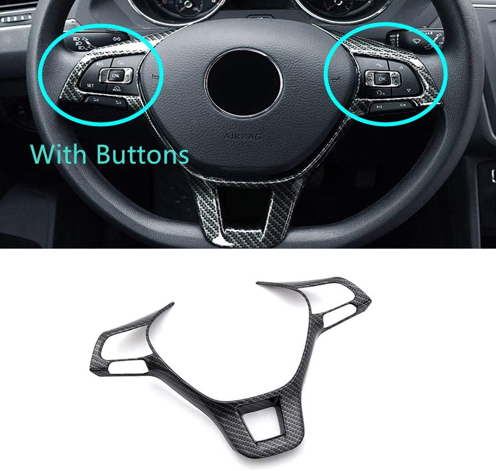 YUZHONGTIAN Car Accessories Steering Wheel Cover Frame Decorative Trim ABS 1PC for VW Volkswagen Jetta MK6 2016 2017 2018 2019 (with Button Carbon Fiber Style)