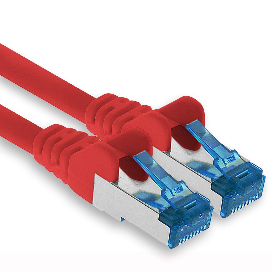 1aTTack.de Patch cable - 15m Ethernet, network, LAN cable CAT6a (for gigabit networks, routers, switches, modems with RJ45 input - red)