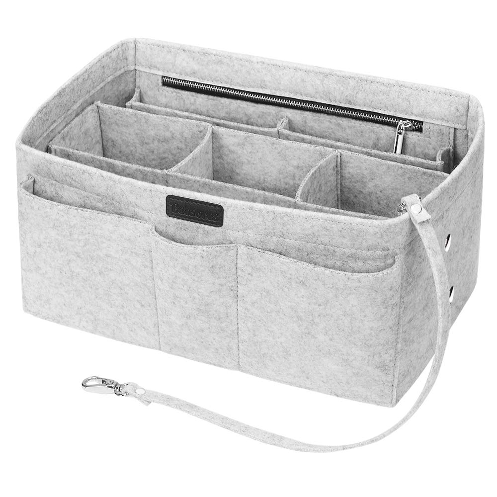 Felt Insert Bag Organizer Bag in Bag, Betoores Women Tote Purse Organizer Bag Organiser Insert Handbag,Light Gray - M