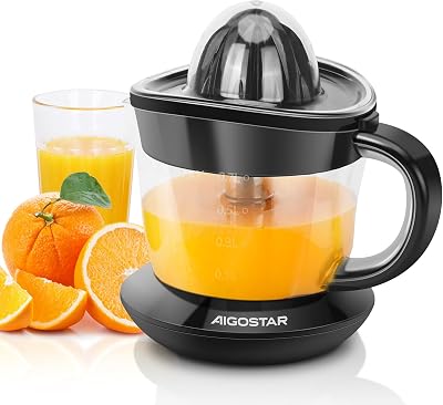 Aigostar Electric Citrus Juicer 700ml Bowl 2 Cones Two Way Rotation Black