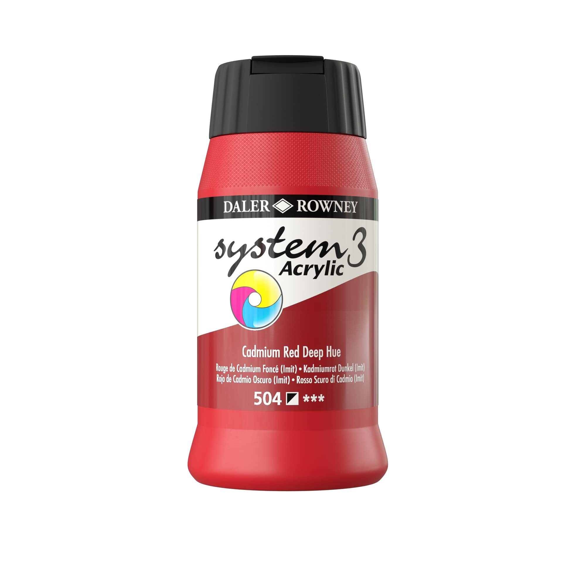 Daler-Rowney System3 Acrylic Paint, Plastic Pot, 16.91oz - 500 ml, Cadmium Red Deep Hue