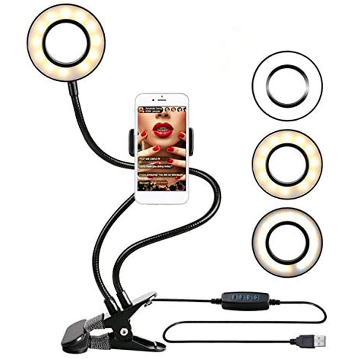 Zeerkeer Selfie Ring Light for Smartphones, Mini Dimmable Light (3 Levels of Light 10 Levels of Brightness) for Live Streaming Video Recording, Photography, Selfie