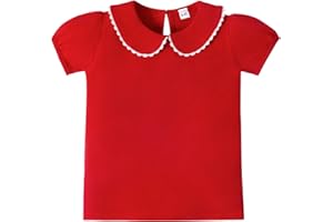 LYSMuch 2-5T Toddler Girls Peter Pan Collar Shirt Puff Short Sleeve Basic Top Blouse Solid Color Tee