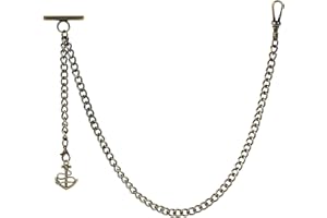 ZTA Albert Chain Pocket Watch Chain Fob Chain for Men Anchor Pendant Design Medal Fob with T Bar Swivel Clasp