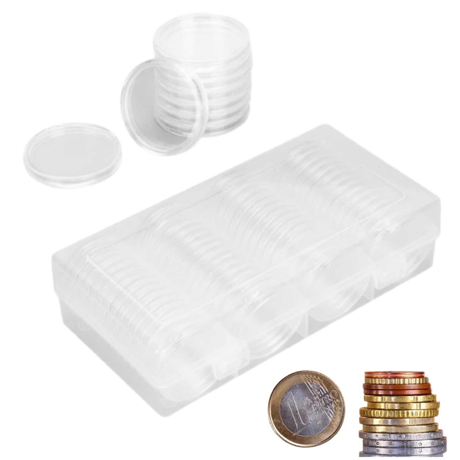 Cyrank 60 PCS Coin Holder, 41mm Clear Coin Coin Capsules with Storage Organizer Clear Storage Box with Round Coin Capsules for Collection Supplies