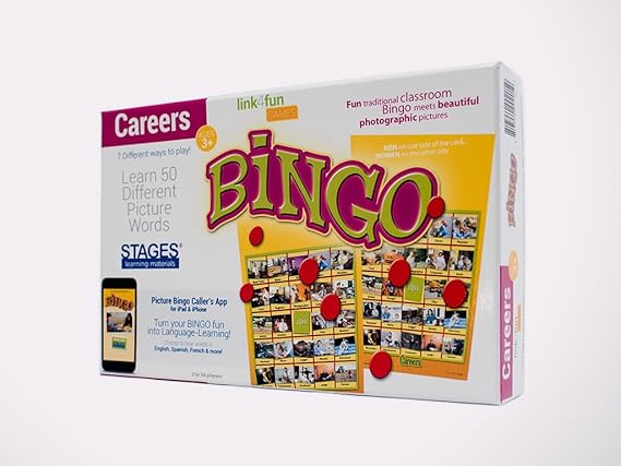 Stages Learning Materials Link4fun Real Photo Careers Bingo Game for Family, Preschool, Kindergarten, and Elementary Education: 36 Picture Cards + App
