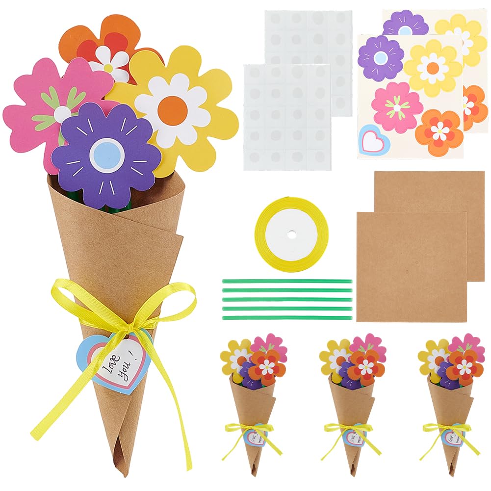 BEAMARKER Flower Bouquet Craft Kit 12Pcs Mother's Day Flower Bouquet Craft DIY Paper Kit Make Your Own Bunch Thankful Autumn Florals Teacher Appreciation Fall Gifts Home Classroom Activities
