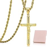 createreedo Crucifix Cross Neckalce for Men Women Stainless Steel Jesus Catholic Cross Pendant with Chain Men Religious Gift for Easter Christmas Jewelry Gift