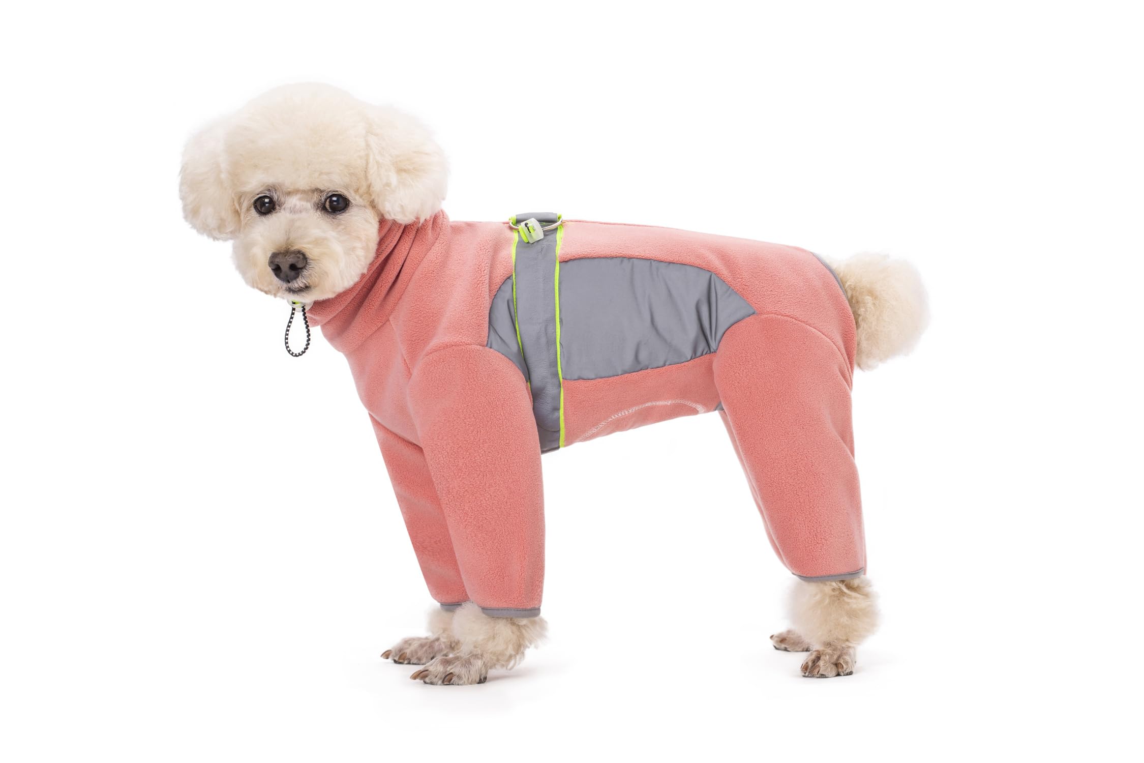 Dog Fleece Winter Warm Clothes,Waist Adjustable Puppy Onesie with D-Ring and Reflective Strips,Cold Weather Pet Long-Sleeved Coats Recover Suit For Small Medium Dogs_L(Pink)