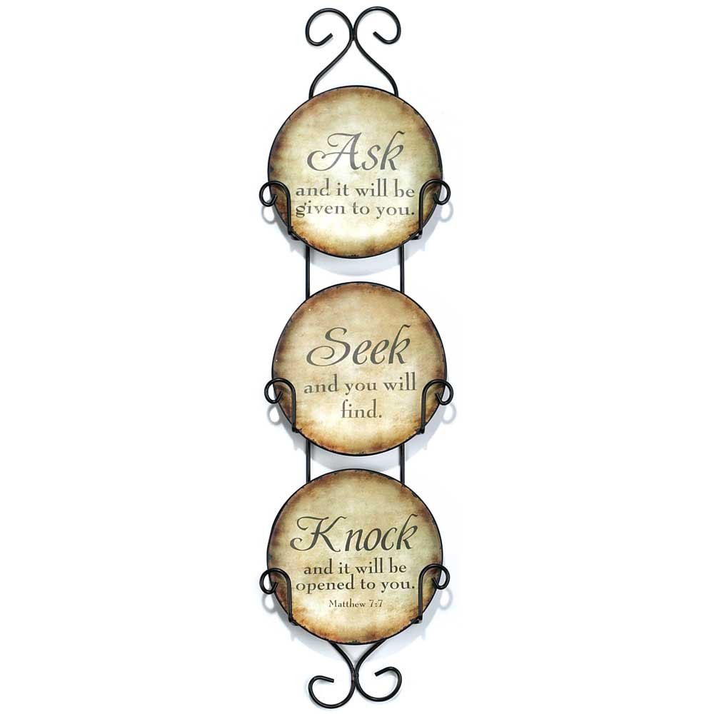 Photo 1 of Dicksons Ask, Seek, Knock Ceramic Mini Wall Plates With Metal Display Rack, Set of 3