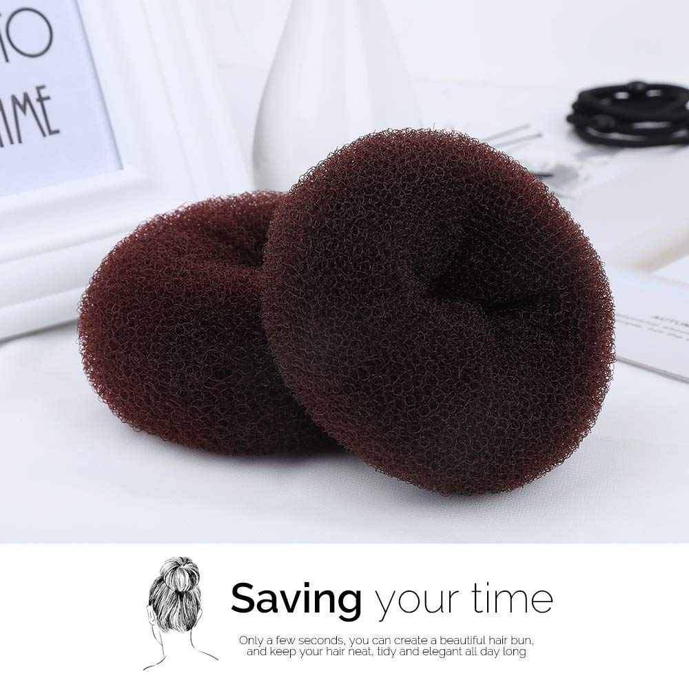 Donut Hair Bun Maker 7 Pieces, Teenitor Ring Style Bun Maker Set with Hair Bun Makers (1 extra-large, 2 large, 2 medium and 2 small), 5 pieces Hair Elastic Bands, 20 pieces Hair Pins, Dark Brown: Beauty