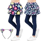 KornaDoz 2Pcs Girls Leggings with Skirt Attached, Skirted Leggings for Girls School Uniform, Toddler Kids Skirt Pants