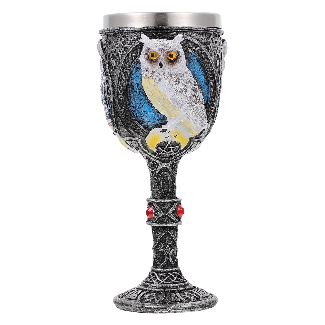 SEWOART Medieval Goblet Resin Owl Wine Goblet Viking Royal Chalice Retro Drinking Cup Gothic Metal Cup for Halloween Wedding Themed Party Decorations