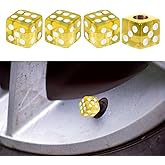 4PCS Acrylic Dice Style Tire Valve Stem Cap, Car Air Caps Tire Valve Stem Covers with Rubber Ring, Auto Wheel Valve Dust Proof Cover Universal for Cars, Bikes, Trucks, SUVs, Motorcycles (Yellow)