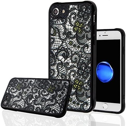 iPhone 7 Case,CROSSTREE 3D Lace Devil Skull Acrylic Back&amp;Reinforced Back Cover With Soft Frame Shock Absorption Bumper Ultra Slim Anti-Scratch for Apple iPhone 7 4.7 inch (Black Lace - A13)