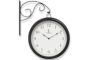 LOVELY HOME ESSENTIALS Large Metal Double Sided Wall Clock 13.4" - Decorative Indoor Outdoor Double Sided Clock - Easy to Read, Hanging Train Station Style for Patio, Garden, Office - Antique Style Outside Corner Wall Decor