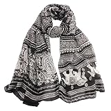 Qingfan Lightweight Scarves: Fashion Stylish Soft Silk Chiffon Scarf Wrap Long Soft Ladies Neck Stole Elephant Print Shawl For Women Girls (D)