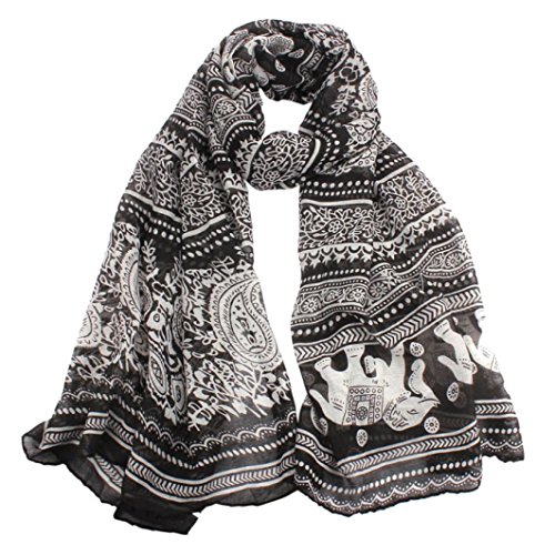 Qingfan Lightweight Scarves: Fashion Stylish Soft Silk Chiffon Scarf Wrap Long Soft Ladies Neck Stole Elephant Print Shawl For Women Girls (D)