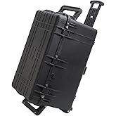 MEIJIA Portable Waterproof Protective Case,Hard Camera Case With Retractable Pull Handle And Rolling Wheels,Customizable Fit Foam Inserted,Elegant Black, 31.3" X24.21" X17.48"