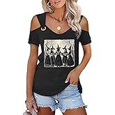 Women's Fall Halloween Thanksgiving Shirt Funny Hollow Out Sweet O Ring Shoulder Short Sleeve Family Matching Party Top