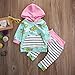 Baby Girl 2pcs Set Outfit Flower Print Hooded with Pocket Top+Striped Long Pants (0-6M, Green)
