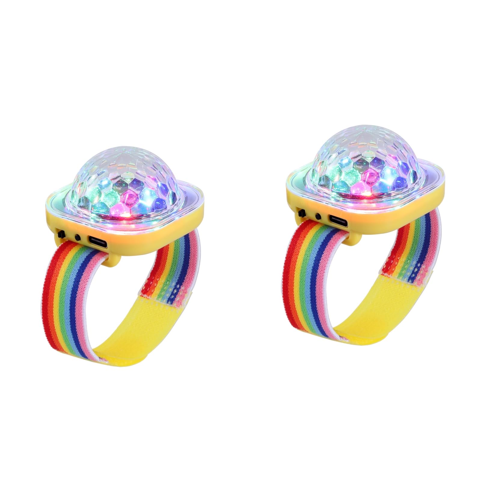 Lancoon 2 Pack Disco Ball Light, Wearable Mini Portable LED Lamp Night Strobe Watch Bracelet USB Charging Voice Controlled with Suction Cup for Kid Party Car Dancing DJ Club(Yellow)