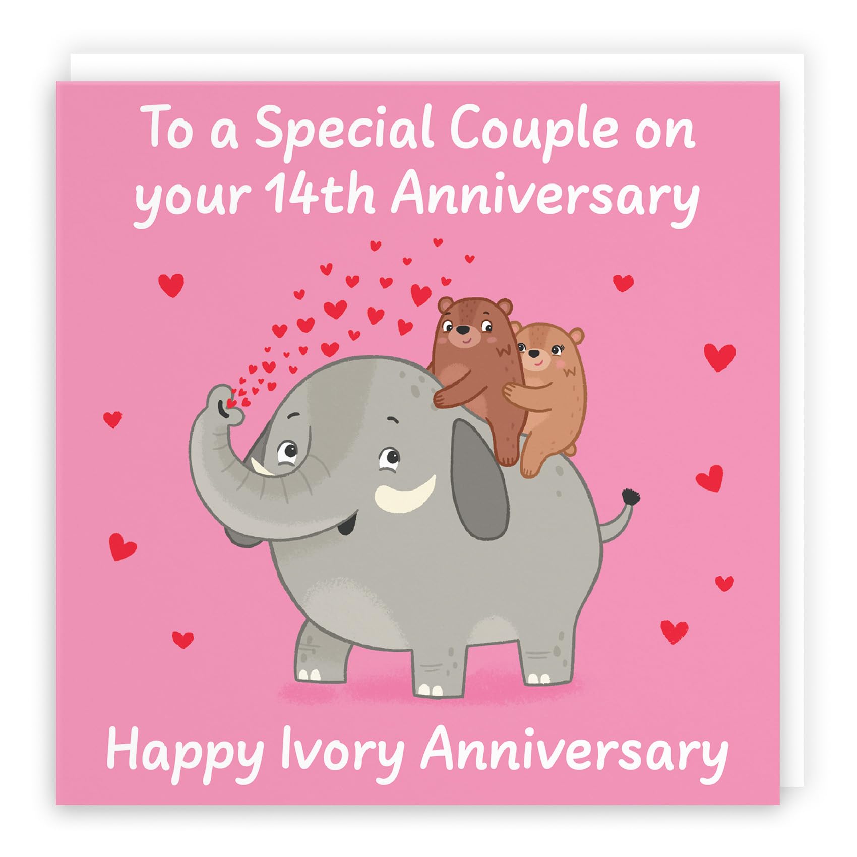 Hunts England - Couple 14th Anniversary Card - Ivory Anniversary - 14 Years - Cute Fun Bears Card - Love Story Collection