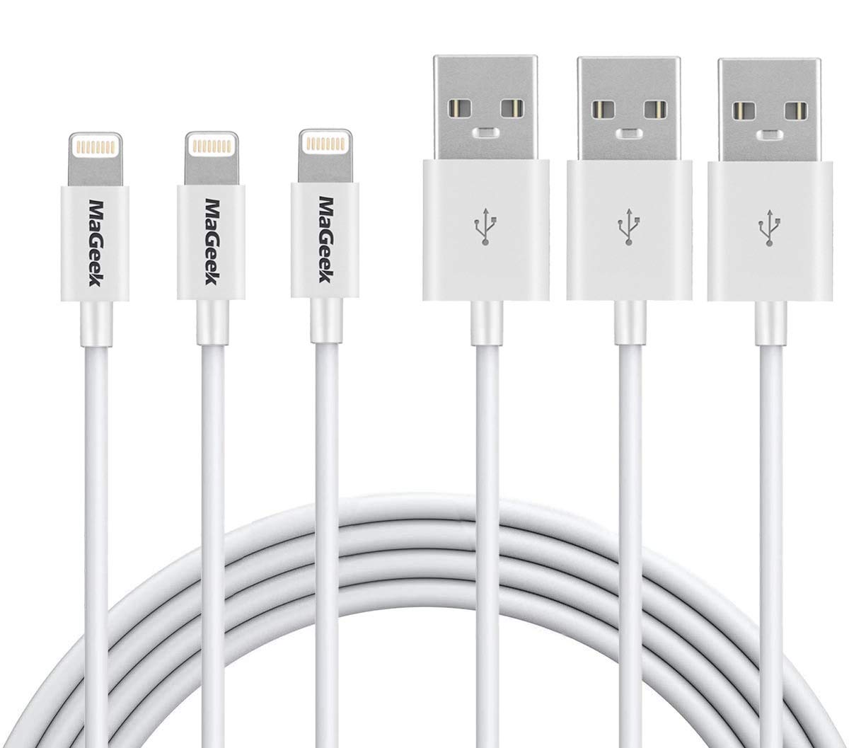 MaGeek iPhone Charger Cable 1m, [Pack of 3pcs, 1.0 Meter], [Apple MFi Certified] Lightning to USB Cables for iPhone 14/13/12/11/X/8/7/6s/6/5s/5c/5/SE Series, iPad Pro/Air/iPad mini, iPod (White)