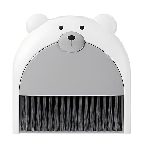 JYJLLM Little Bear Mini Dustpan and Brush,Broom and Dustpan Set, Portable Cleaning Brush and Dustpan Combo, Perfect for Dust, Dirt and Crumbs, Ideal for Most Hard Surfaces (White)