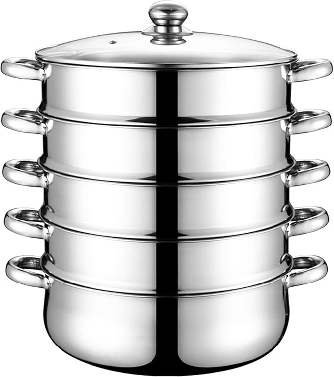 AKlamater Steamer Pans 5 Tier with Glass Lid Stainless Steel Vegetable