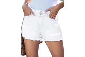 onlypuff Women's Ripped Mid Waisted Denim Shorts with Pockets