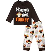 LENSOUS Newborn Baby Boys Girls Thanksgiving Outfits Mommy Little Turkey Outfit Pants Set Long Sleeve Romper Clothes