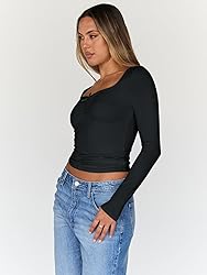 Trendy Queen Womens Long Sleeve Tops Crop Cute Top