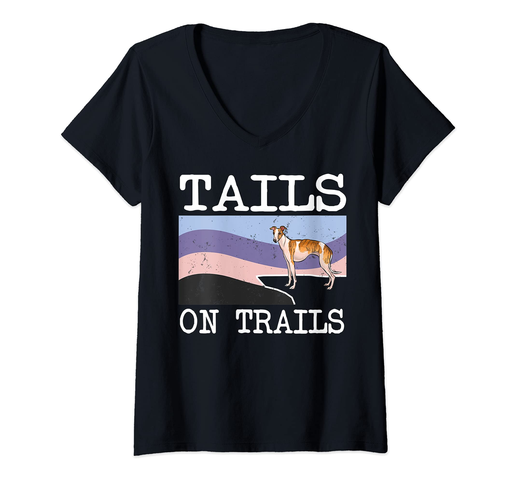 Womens Whippet Tails On Trails Funny Dog Hiking V-Neck T-Shirt