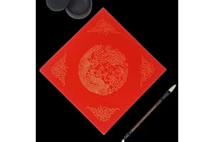KYMY New Year Dou Fang Xuan Paper,Handmade Square Red Paper with Dragon and Phoenix,Chinese Spring Festival Chunlian/Duilian Paper,Fu Paper by Writing