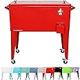 Permasteel 80-Qt Classic Outdoor Patio Cooler for Outside, Outdoor Beverage Cooler Bar Cart, Rolling Cooler with Wheels & Handles, Retro Design