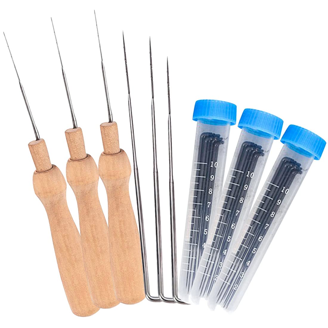 60 Pc Felting Needles - Multi Tool Set, Wool Needles, 3 Sizes with 3 Wooden Handles & 3 Clear Tubes