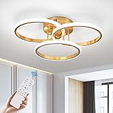 Vloitgol Modern Ceiling Light Fixture,3 Rings Dimmable Flush Mount Ceiling Light with Remote Control, Gold Close to Ceiling L