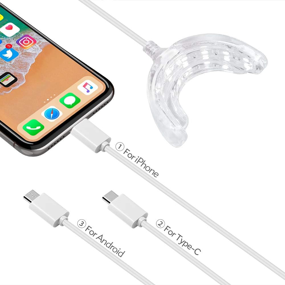 Teeth Whitening Light, PHOEBE New Upgrade 16 LED Teeth Whitening Accelerator Light Mouth Tray Teeth Whitening Enhancer Light Trays Connected with iPhone/Android/Type-C for Home Use: Health & Personal Care