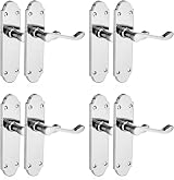 XFORT Richmond Lever Latch Door Handles 4 Pairs Polished Chrome Internal Wooden view 1