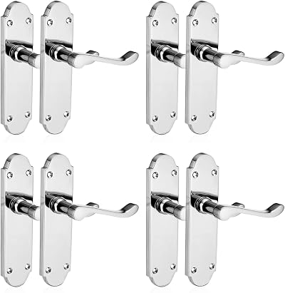 XFORT Richmond Lever Latch Door Handles 4 Pairs Polished Chrome Internal Wooden