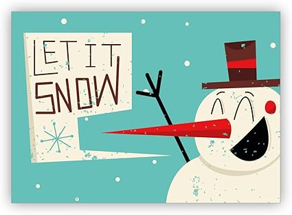 Set 4 Cartes De Voeux Joyeux Retro Carte De Noel En Style Vintage Avec Bonhomme De Neige Let It Snow Amazon Fr Fournitures De Bureau