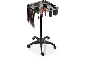 JOHGEE Salon Rolling Cart With 2 Magnetic Bowls, Height Adjustable Metal Aluminum Tray on Wheels for Hair Stylist, Extension Tool, Tattoo - Stickless Wheels