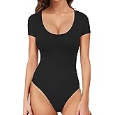 YOGINGO Womens Scoop Neck Bodysuit Short Sleeve Body suits For Women Basic Going Out Bodysuit Tops Shirts Leotard