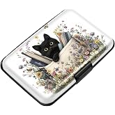 Coco Rossi Credit Card Holder RFID Aluminum Small Mini Wallet Women | Metal Wallet, Business Cards Holder, ID Case, Slim Sleeves, Womens Girls Gift, Carry Proof Wallets for Travel, Cat & Books